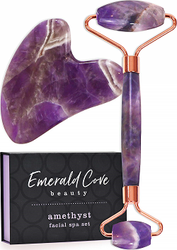 face roller review amethyst derma roller and Gua Sha set by Emerald Cove Beauty